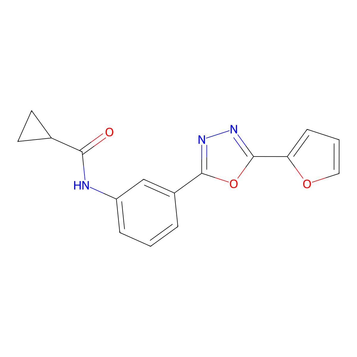 N-[3-[5-(furan-2-yl)-1,3,4-oxadiazol-2-yl]phenyl]cyclopropanecarboxamide molecular structure, CAS 775302-09-5