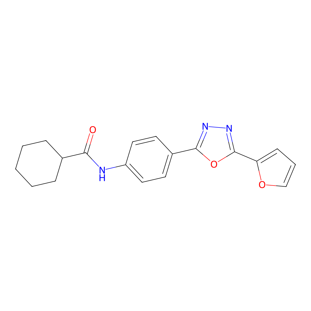 N-[4-[5-(furan-2-yl)-1,3,4-oxadiazol-2-yl]phenyl]cyclohexanecarboxamide molecular structure, CAS 775302-19-7