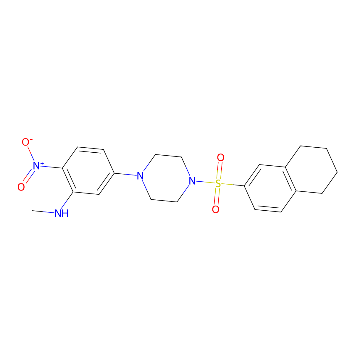 N-methyl-2-nitro-5-[4-(5,6,7,8-tetrahydronaphthalen-2-ylsulfonyl)piperazin-1-yl]aniline molecular structure, CAS 775302-61-9