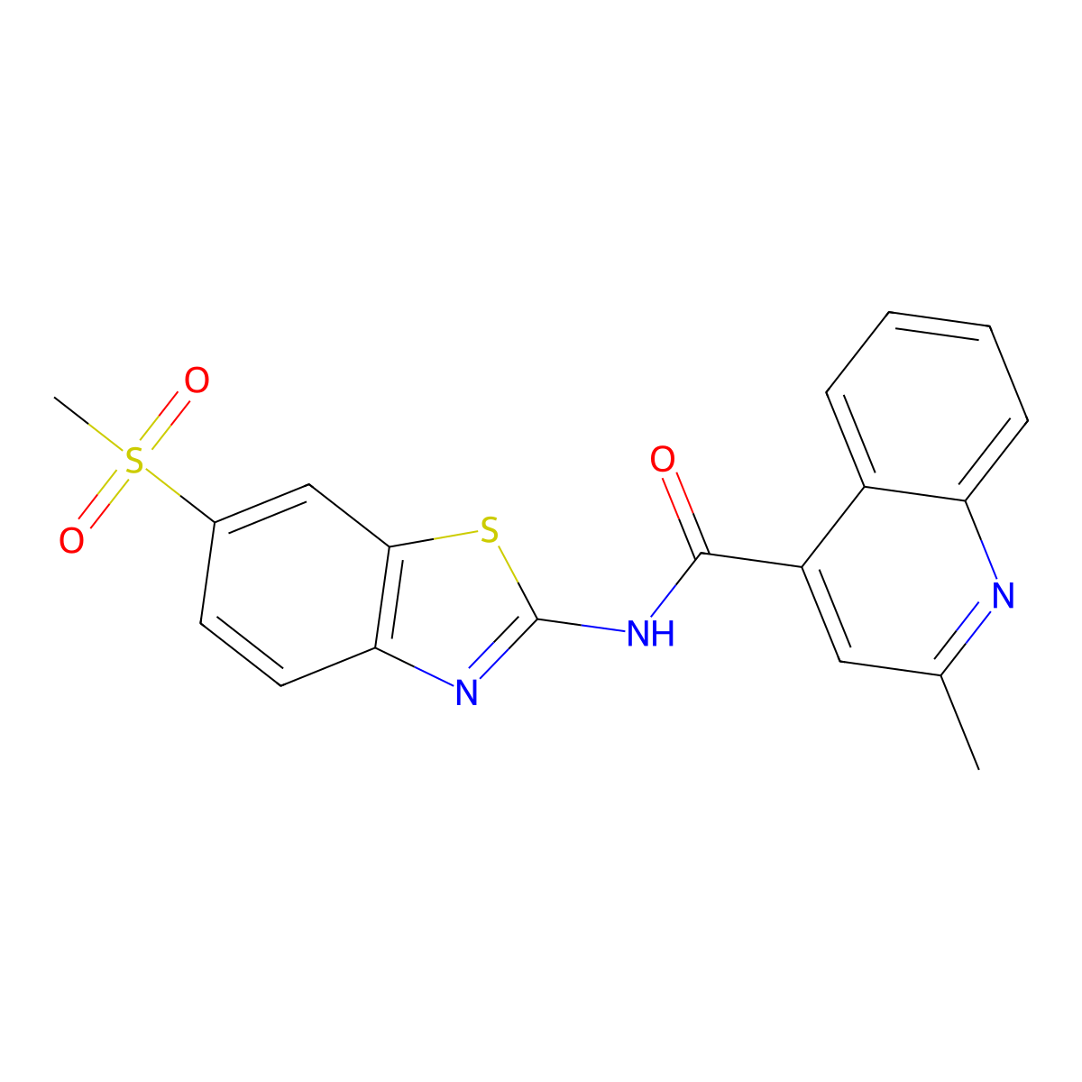 N-(6-methanesulfonyl-1,3-benzothiazol-2-yl)-2-methylquinoline-4-carboxamide molecular structure, CAS 775309-05-2