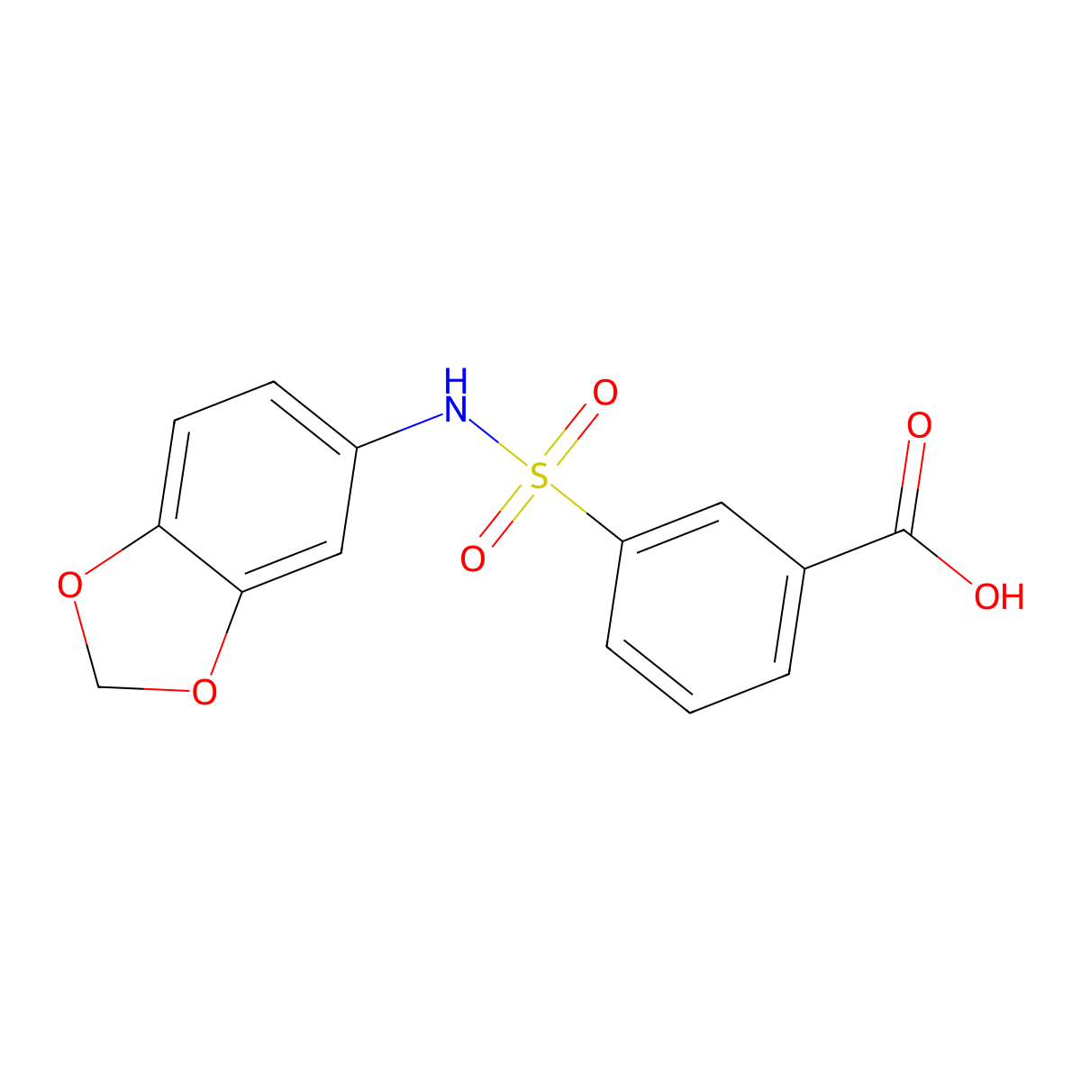 3-((1,3-Dioxaindan-5-yl)sulfamoyl)benzoic acid molecular structure, CAS 775310-75-3