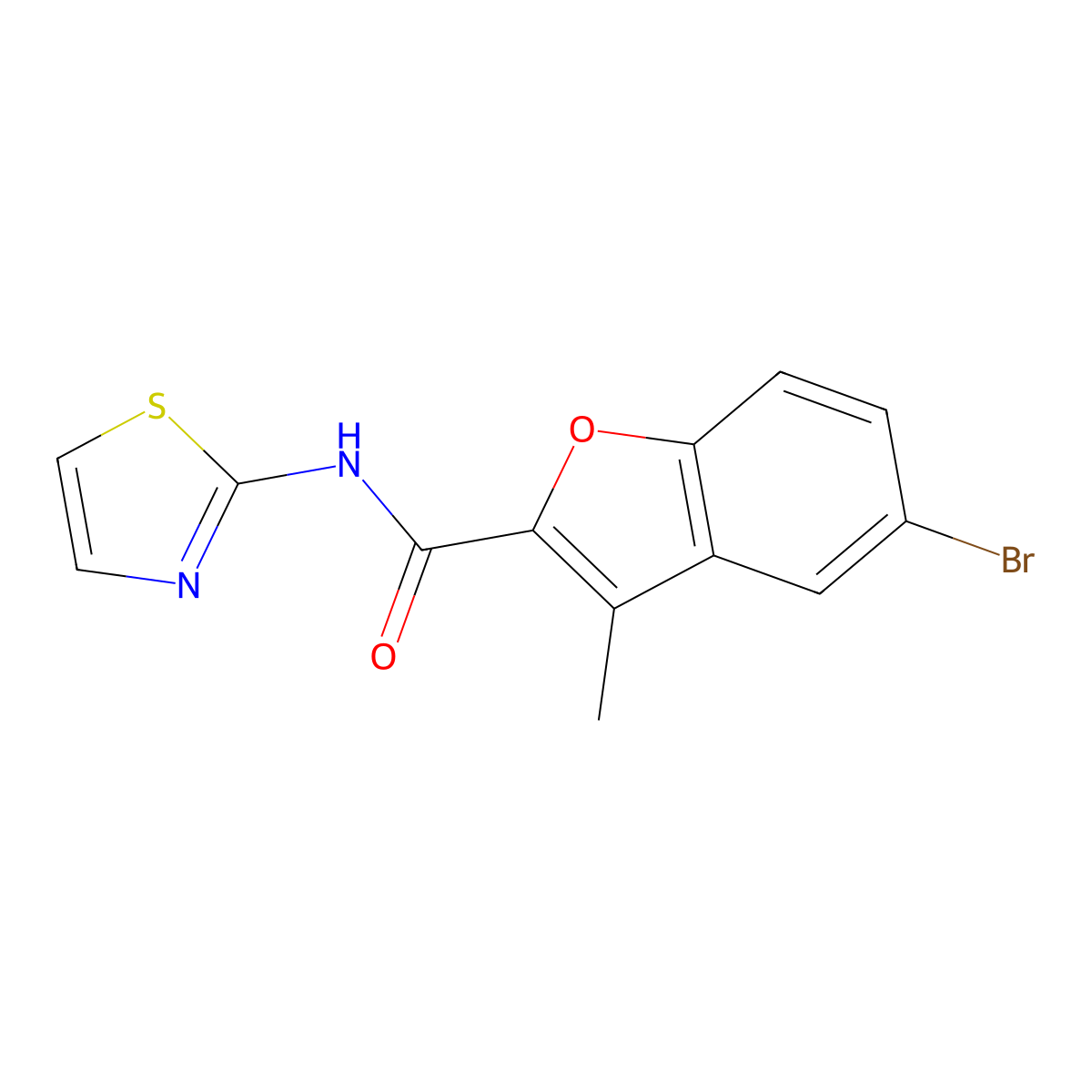 5-bromo-3-methyl-N-(1,3-thiazol-2-yl)-1-benzofuran-2-carboxamide molecular structure, CAS 775316-92-2