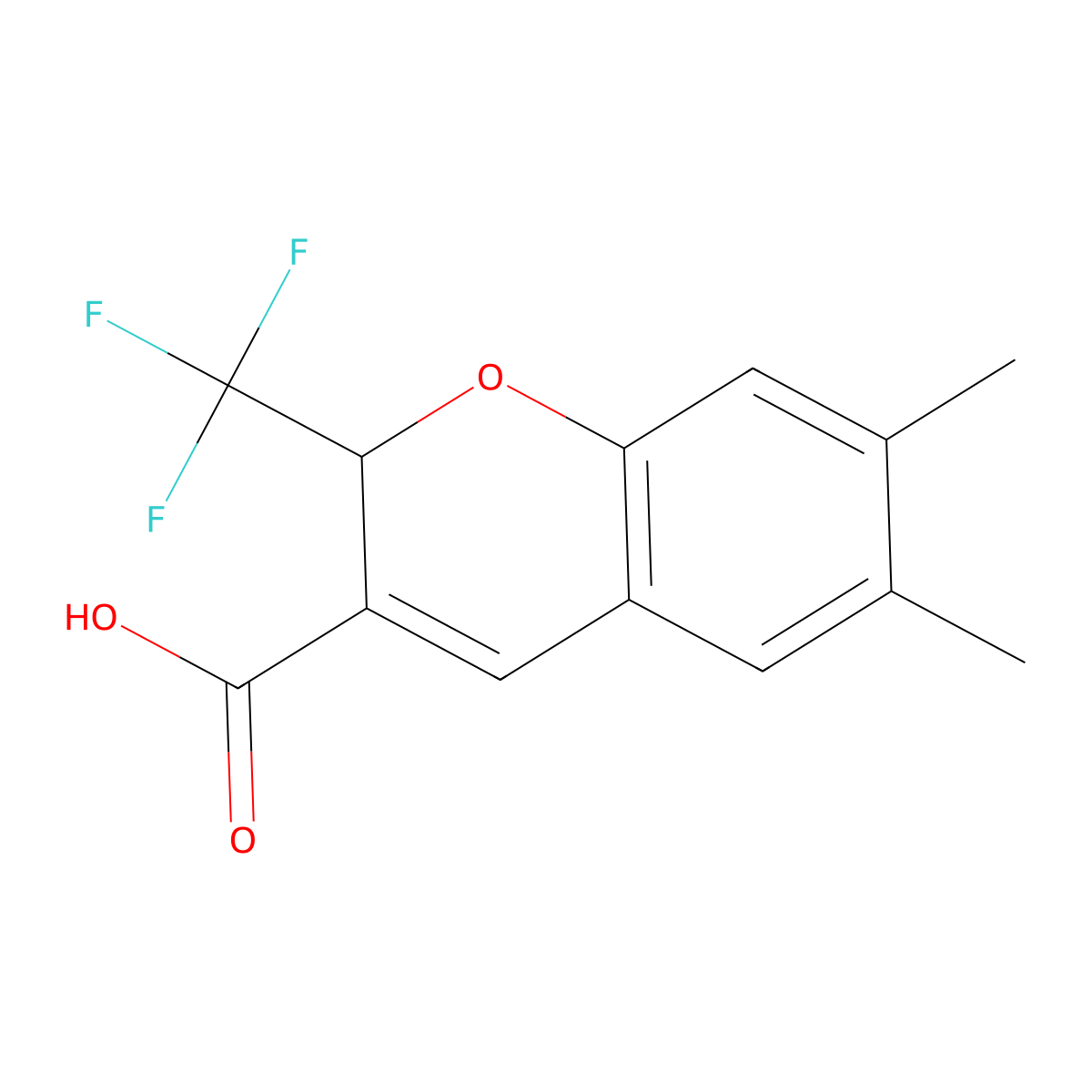 6,7-dimethyl-2-(trifluoromethyl)-2H-chromene-3-carboxylic acid molecular structure, CAS 775337-85-4