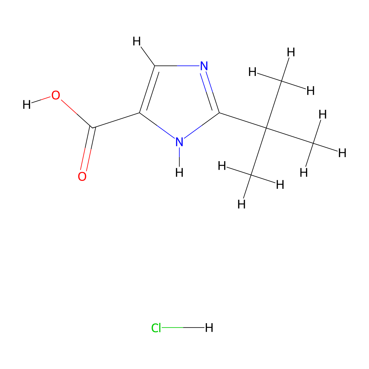 2-tert-butyl-1H-imidazole-4-carboxylic acid hydrochloride molecular structure, CAS 775350-28-2