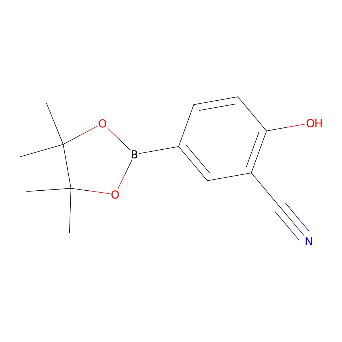 2-Hydroxy-5-(4,4,5,5-tetramethyl-1,3,2-dioxaborolan-2-yl)benzonitrile molecular structure, CAS 775351-56-9