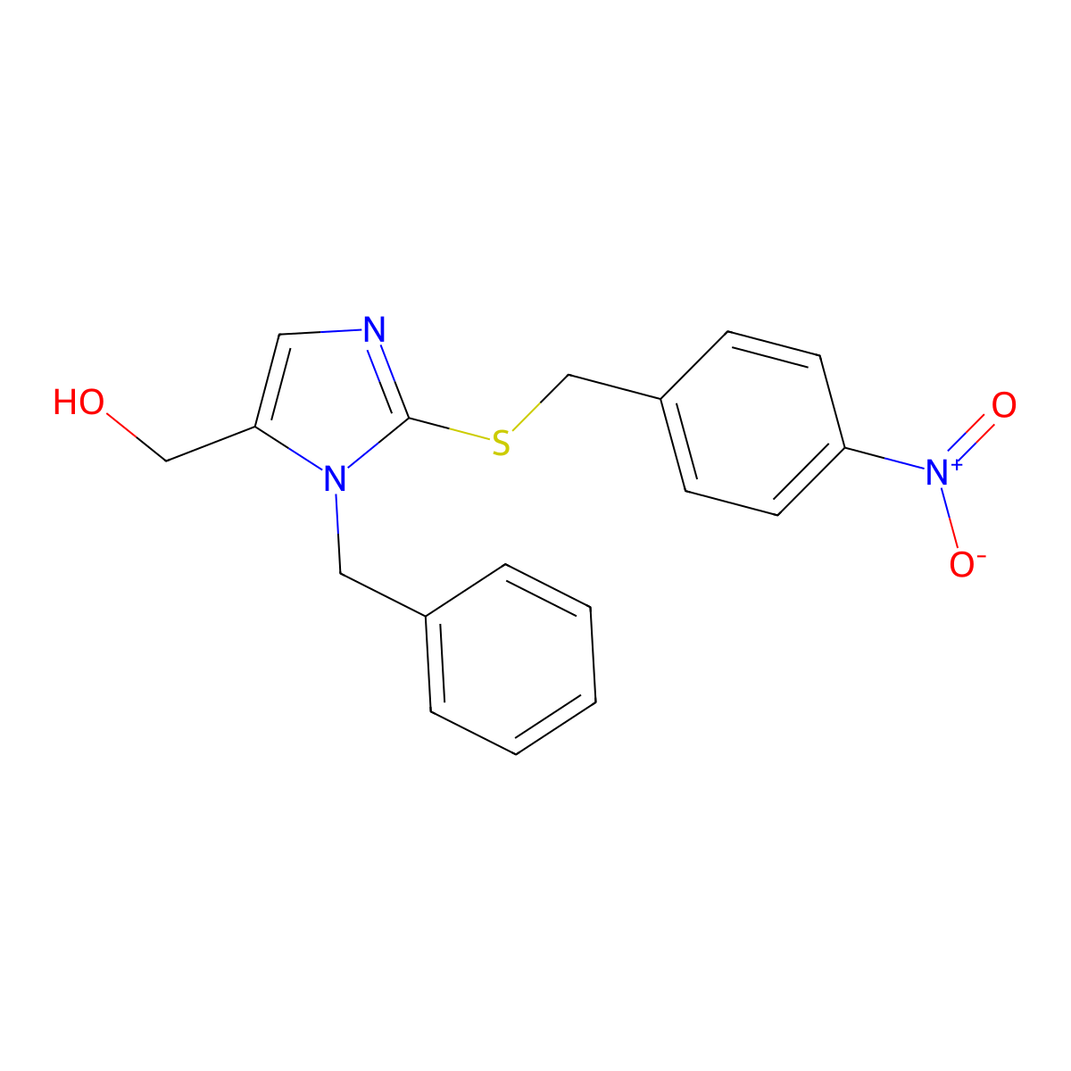 (1-benzyl-2-((4-nitrobenzyl)thio)-1H-imidazol-5-yl)methanol molecular structure, CAS 775352-41-5