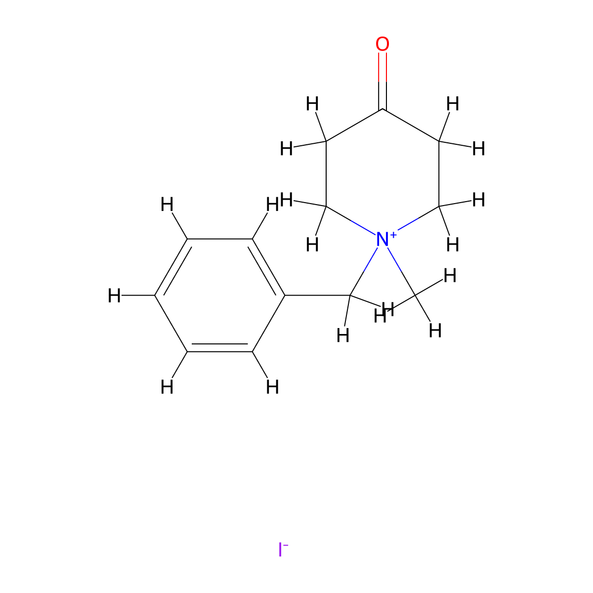 1-Benzyl-1-methyl-4-oxopiperidinium iodide molecular structure, CAS 77542-27-9