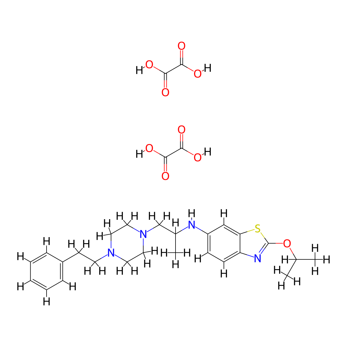 Benzothiazole, 2-isopropoxy-6-(1-methyl-2-(4-phenethyl-1-piperazinyl)ethyl)-amino-, oxalate, hydrate (2:4:1) molecular structure, CAS 77563-08-7