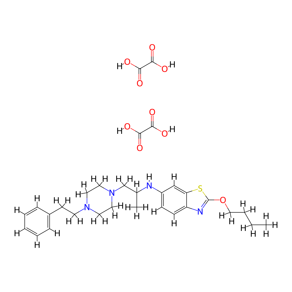 Benzothiazole, 2-butoxy-6-(1-methyl-2-(4-phenethyl-1-piperazinyl)ethyl)-amino-, oxalate, hydrate (1:2:1) molecular structure, CAS 77563-10-1