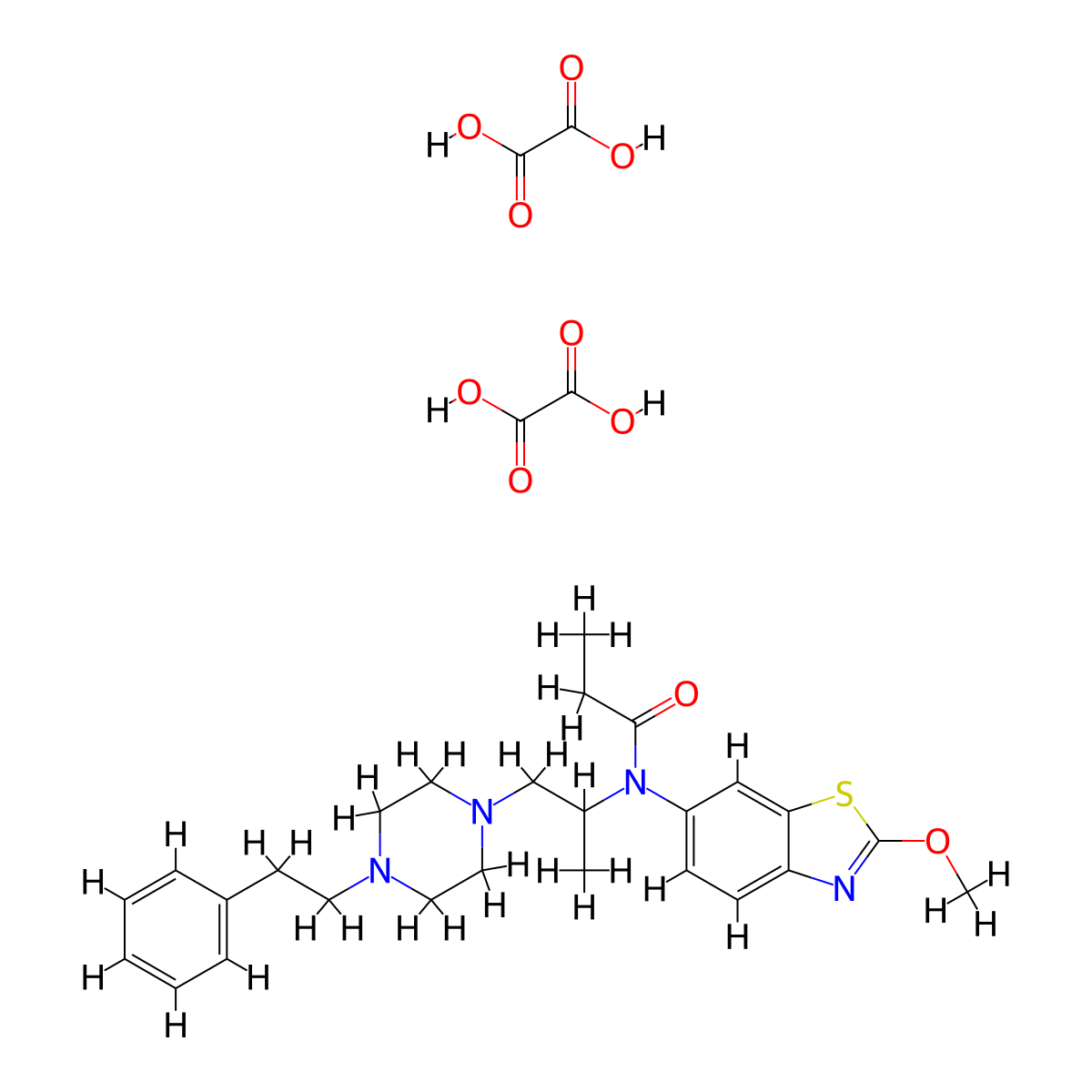 Benzothiazole, 2-methoxy-6-(N-(1-methyl-2-(4-phenethyl-1-piperazinyl)ethyl)-propionamido)-, oxalate (1:2) molecular structure, CAS 77563-12-3