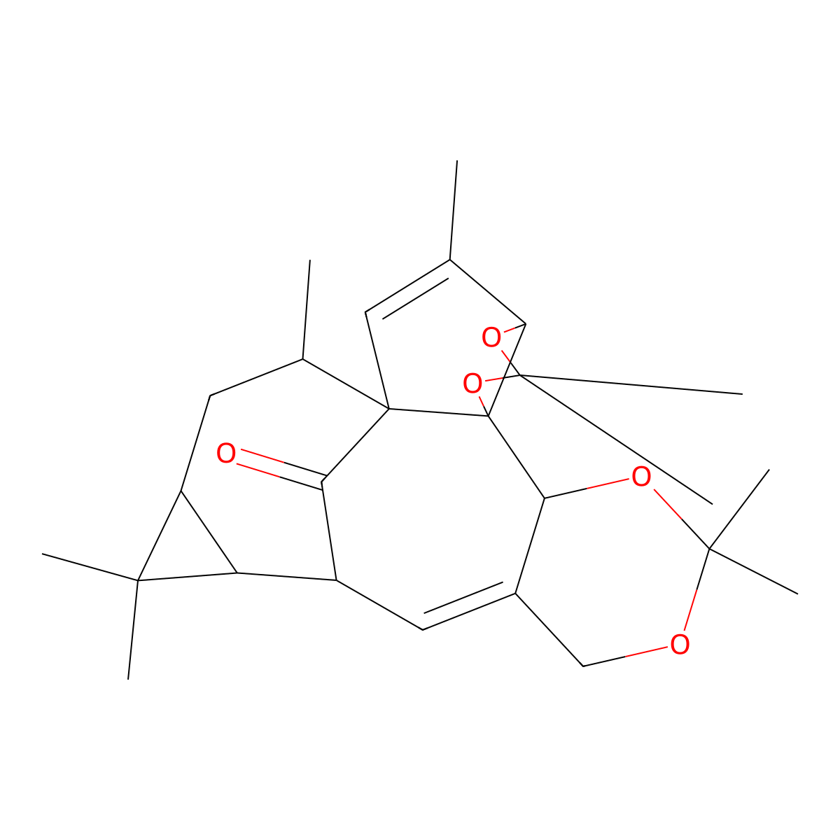 10aH-2,12a-Methano-1H,4H-cyclopropa(5,6)(1,3)dioxolo(2',3')cyclopenta(1',2':9,10)cyclodeca(1,2-d)(1,3)dioxin-15-one, 1a,2,7a,13,14,14a-hexahydro-1,1,6,6,9,9,11,13-octamethyl-, (1aR-(1aalpha,2alpha,7aalpha,7bR*,10aalpha,12aalpha,13alpha,14aalpha))- molecular structure, CAS 77573-44-5