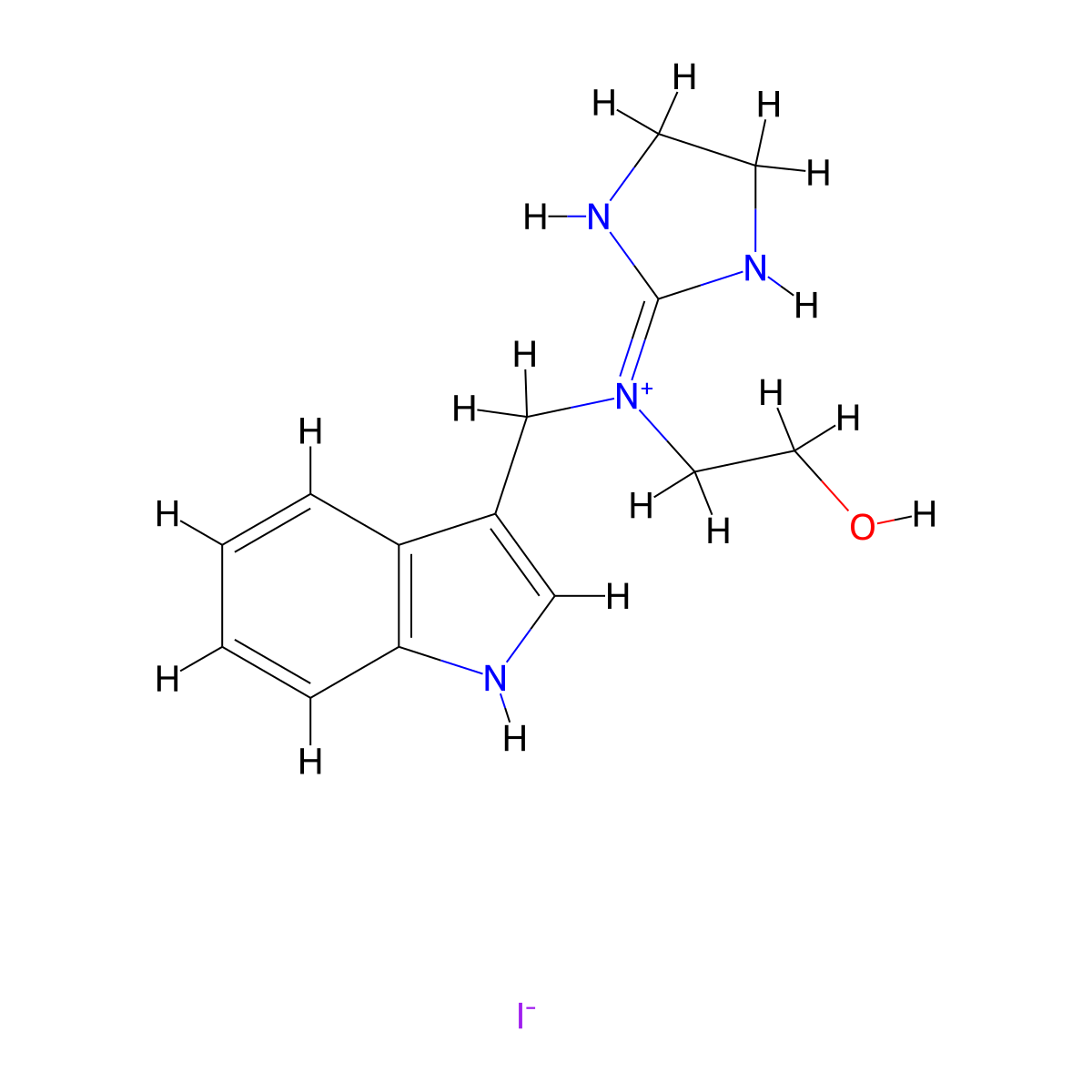 Ethanol, 2-(N-(2-imidazolin-2-yl)-N-(3-indolylmethyl)amino)-, hydriodide molecular structure, CAS 77587-68-9
