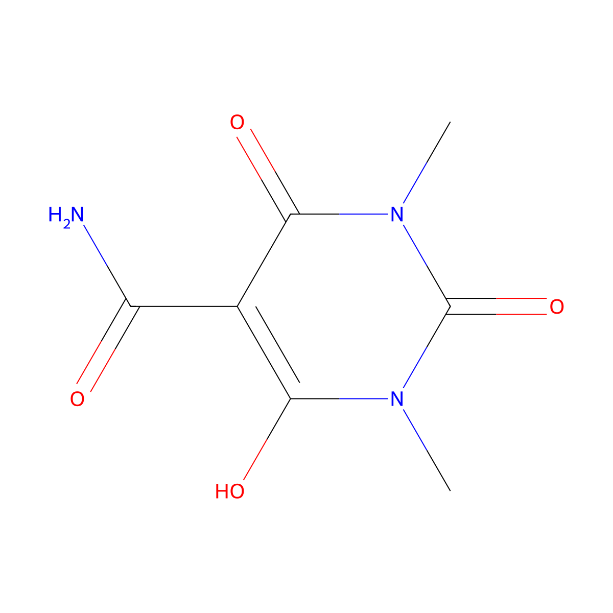 6-Hydroxy-1,3-dimethyl-2,4-dioxo-1,2,3,4-tetrahydropyrimidine-5-carboxamide molecular structure, CAS 776-15-8