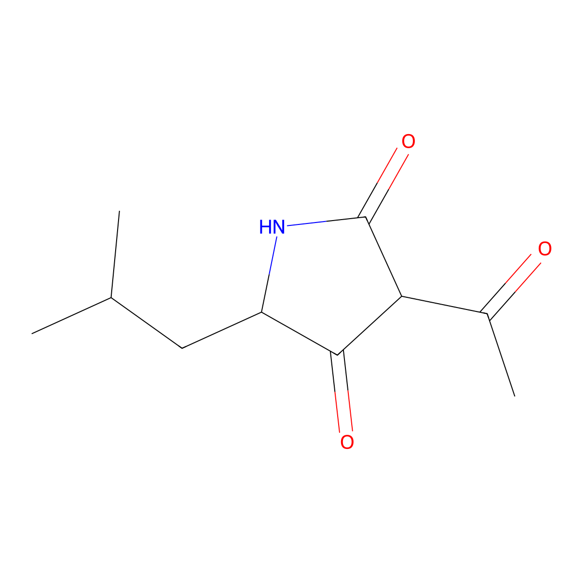 3-Acetyl-5-(2-methylpropyl)pyrrolidine-2,4-dione molecular structure, CAS 776-26-1