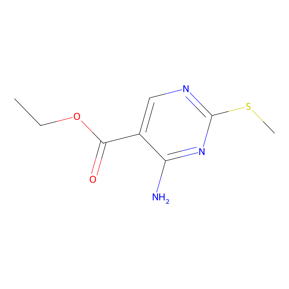 5-Pyrimidinecarboxylic acid, 4-amino-2-(methylthio)-, ethyl ester molecular structure, CAS 776-53-4