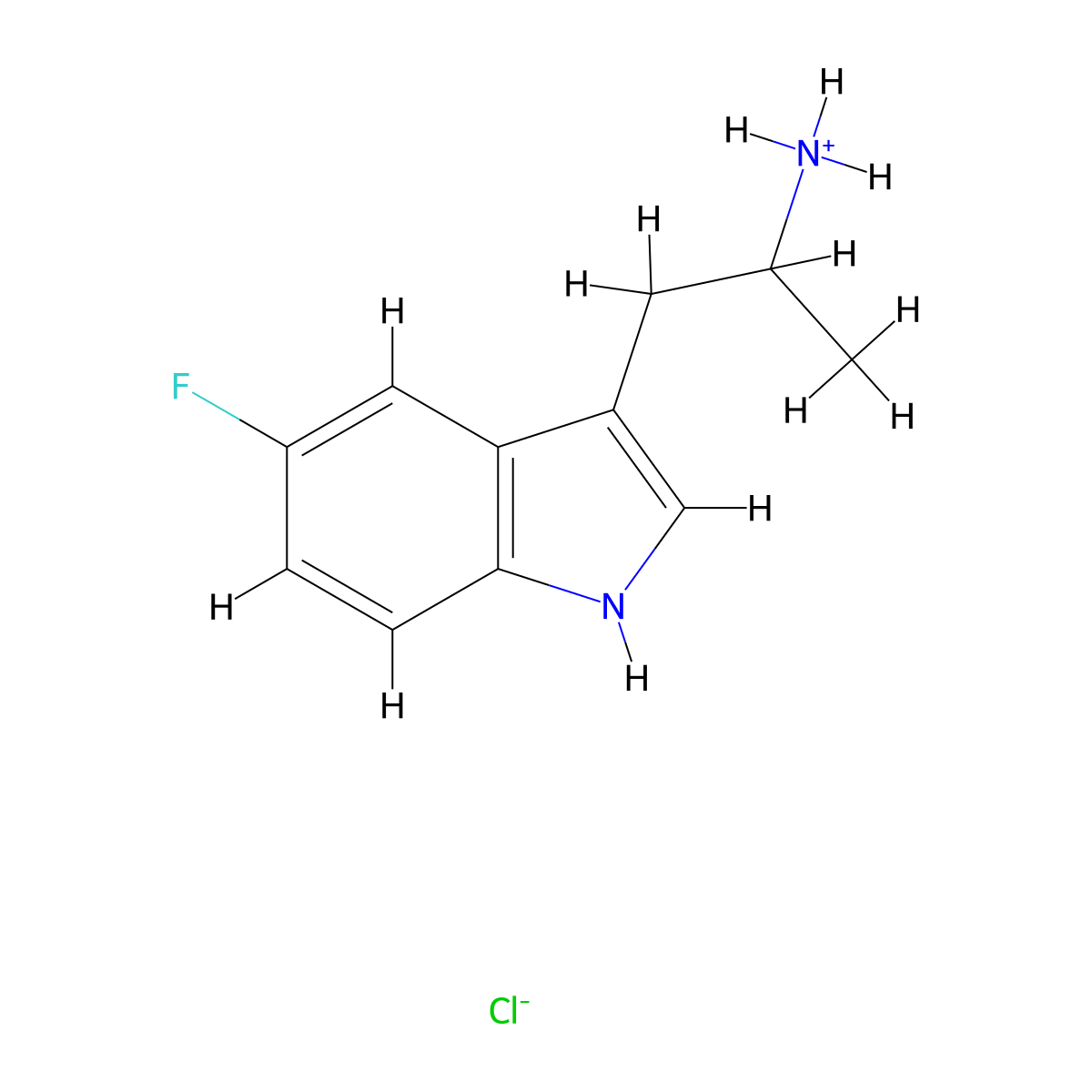 5-Fluoro-alpha-methyltryptamine hydrochloride molecular structure, CAS 776-56-7