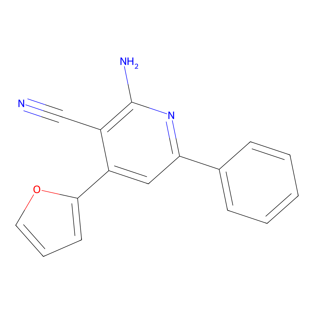 2-Amino-4-(2-furyl)-6-phenylnicotinonitrile molecular structure, CAS 77607-68-2