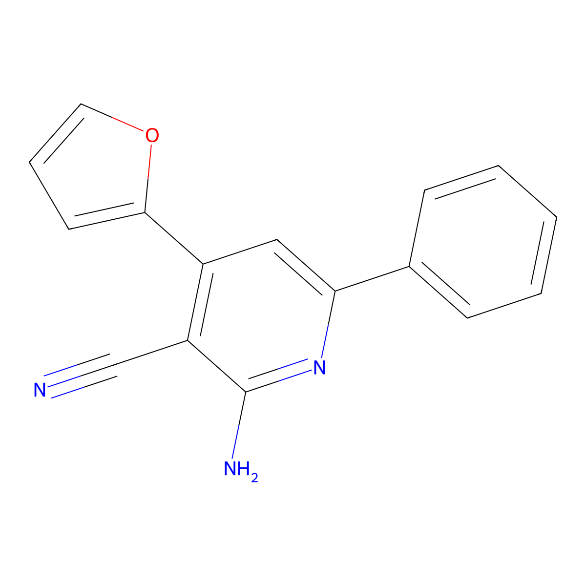 2-Amino-4-(2-furyl)-6-phenylnicotinonitrile molecular structure, CAS 77607-68-2