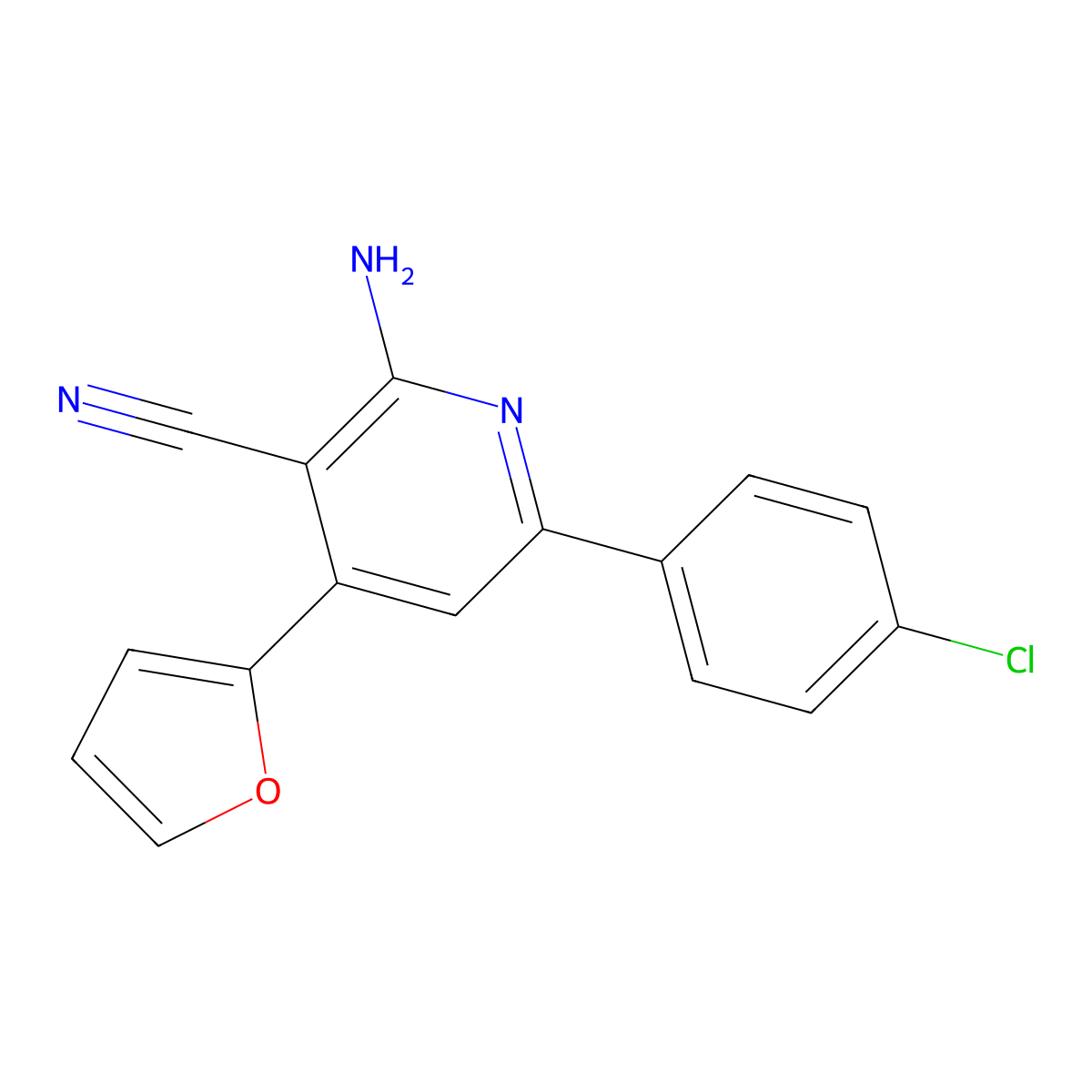 2-Amino-6-(4-chlorophenyl)-4-(furan-2-yl)pyridine-3-carbonitrile molecular structure, CAS 77607-70-6
