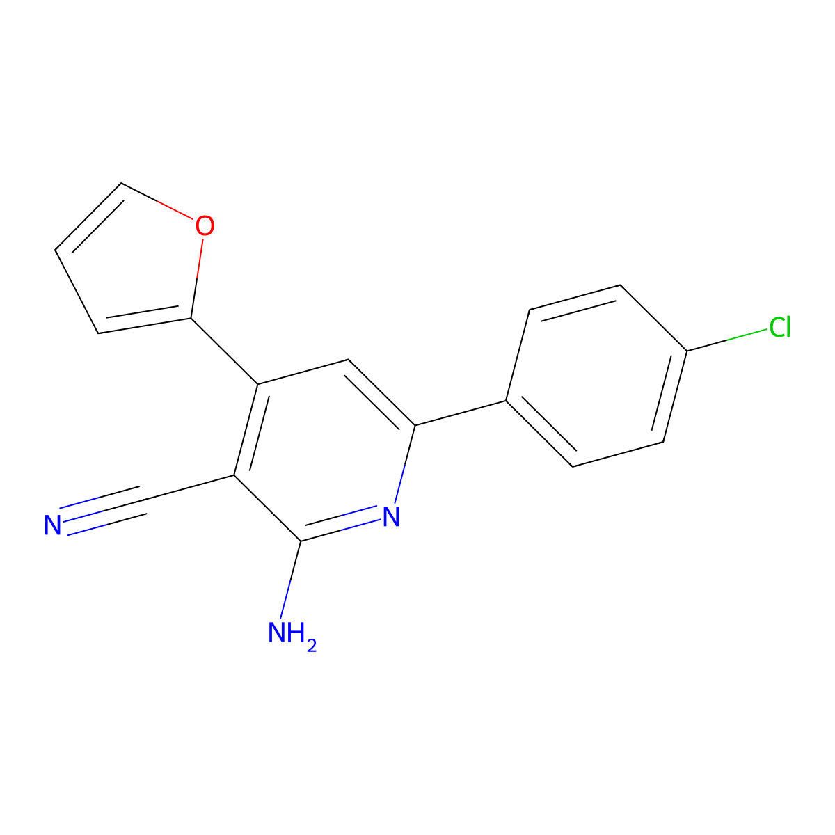 2-Amino-6-(4-chlorophenyl)-4-(furan-2-yl)pyridine-3-carbonitrile molecular structure, CAS 77607-70-6