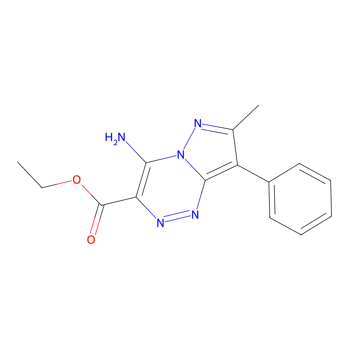 Ethyl 4-amino-7-methyl-8-phenylpyrazolo[5,1-c][1,2,4]triazine-3-carboxylate molecular structure, CAS 77619-75-1