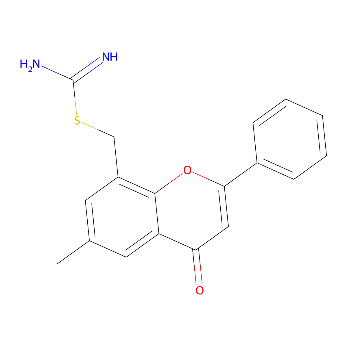 (6-methyl-4-oxo-2-phenyl-4H-chromen-8-yl)methyl imidothiocarbamate molecular structure, CAS 776269-28-4