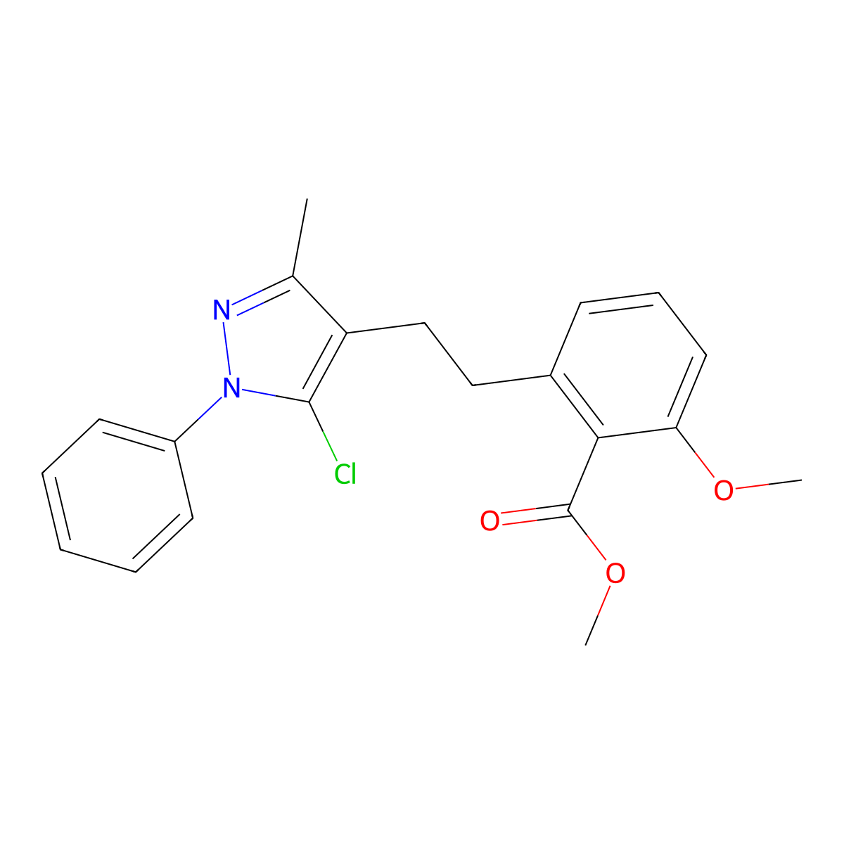 2-[2-(5-Chloro-3-methyl-1-phenyl-1H-pyrazol-4-yl)-ethyl]-6-methoxy-benzoic acid methyl ester molecular structure, CAS 776286-11-4
