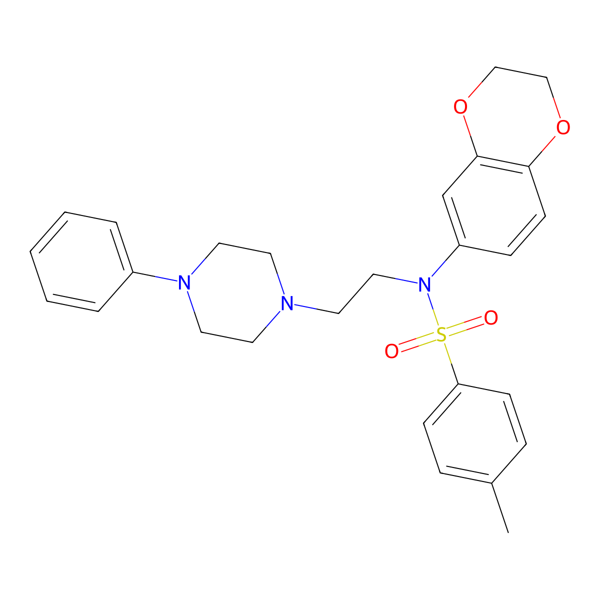N-(2,3-Dihydro-1,4-benzodioxin-6-yl)-4-methyl-N-[2-(4-phenyl-1-piperazinyl)ethyl]benzenesulfonamide molecular structure, CAS 776287-56-0