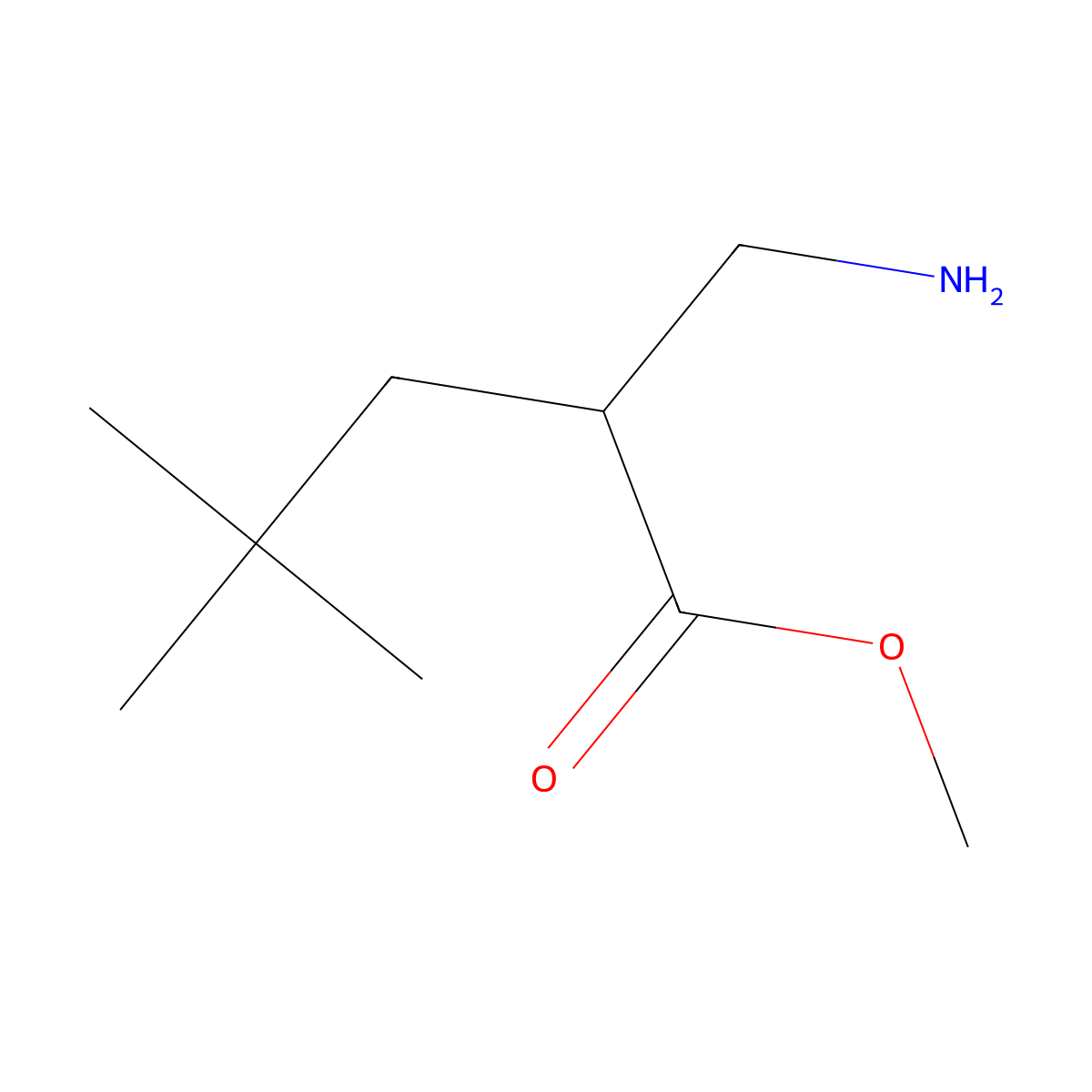 Methyl 2-(aminomethyl)-4,4-dimethylpentanoate molecular structure, CAS 776327-29-8