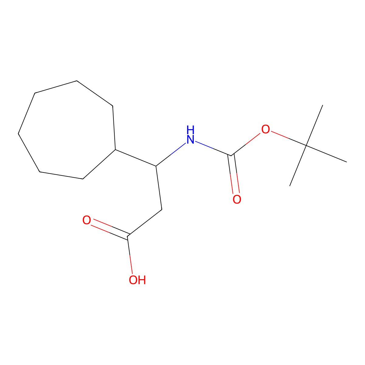 3-{[(Tert-butoxy)carbonyl]amino}-3-cycloheptylpropanoic acid molecular structure, CAS 776330-72-4