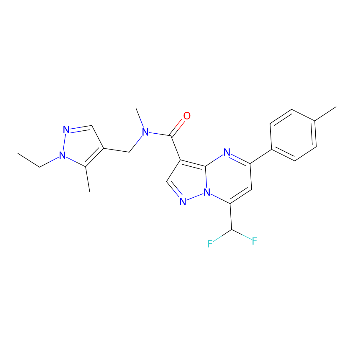 7-(Difluoromethyl)-N-((1-ethyl-5-methyl-1H-pyrazol-4-yl)methyl)-N-methyl-5-(4-methylphenyl)pyrazolo(1,5-a)pyrimidine-3-carboxamide molecular structure, CAS 776332-67-3