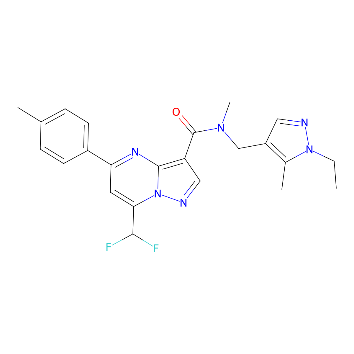 7-(Difluoromethyl)-N-((1-ethyl-5-methyl-1H-pyrazol-4-yl)methyl)-N-methyl-5-(4-methylphenyl)pyrazolo(1,5-a)pyrimidine-3-carboxamide molecular structure, CAS 776332-67-3