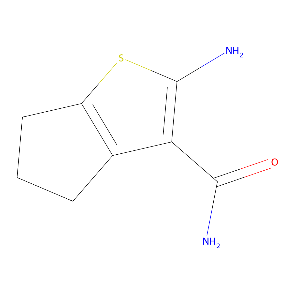 2-amino-4H,5H,6H-cyclopenta[b]thiophene-3-carboxamide molecular structure, CAS 77651-38-8