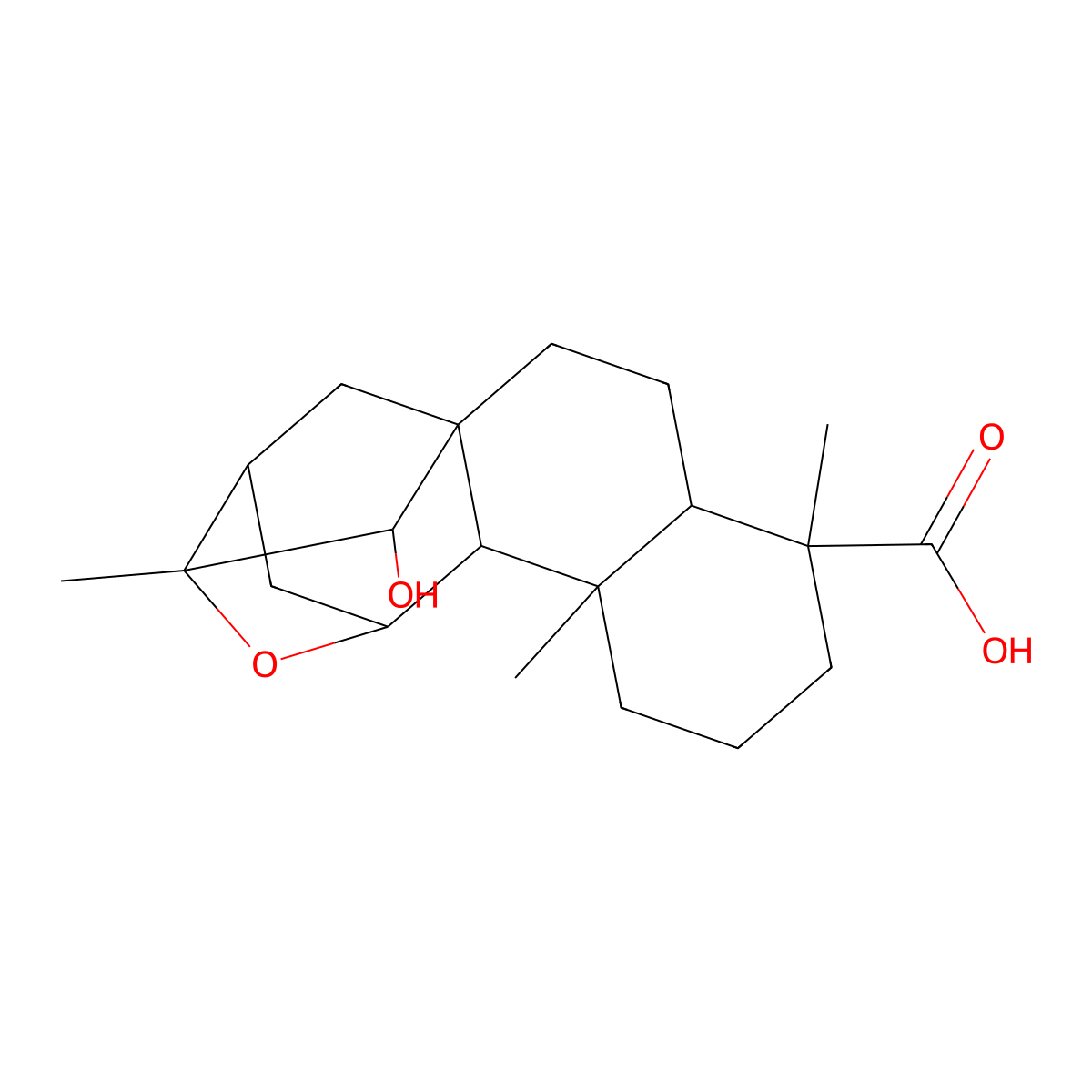 (1R,4S,5R,9R,10S,11S,13R,14S,16S)-16-hydroxy-5,9,13-trimethyl-12-oxapentacyclo[11.2.1.111,14.01,10.04,9]heptadecane-5-carboxylic acid molecular structure, CAS 77658-46-9