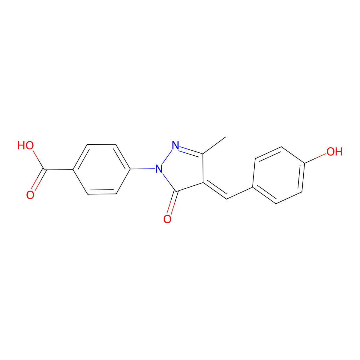 1-(p-Carboxyphenyl)-3-methyl-4-(p-hydroxybenzylidene)-2-pyrazolin-5-one molecular structure, CAS 77666-73-0