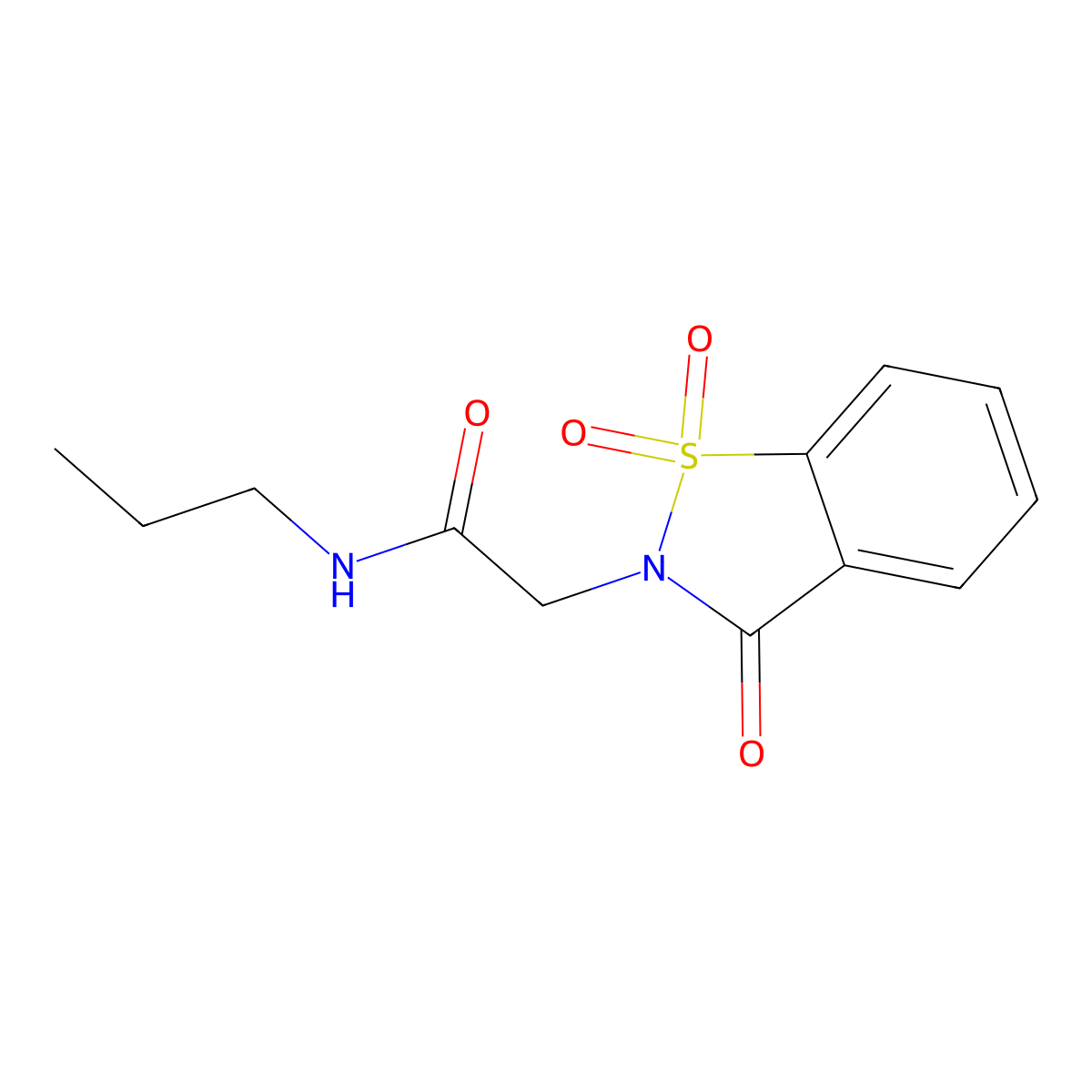 N-propyl-2-(1,1,3-trioxo-1,2-benzothiazol-2-yl)acetamide molecular structure, CAS 77696-95-8