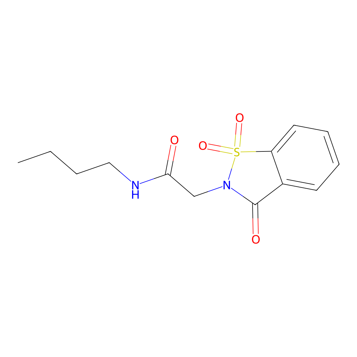 N-butyl-2-(1,1-dioxido-3-oxo-1,2-benzisothiazol-2(3H)-yl)acetamide molecular structure, CAS 77696-97-0