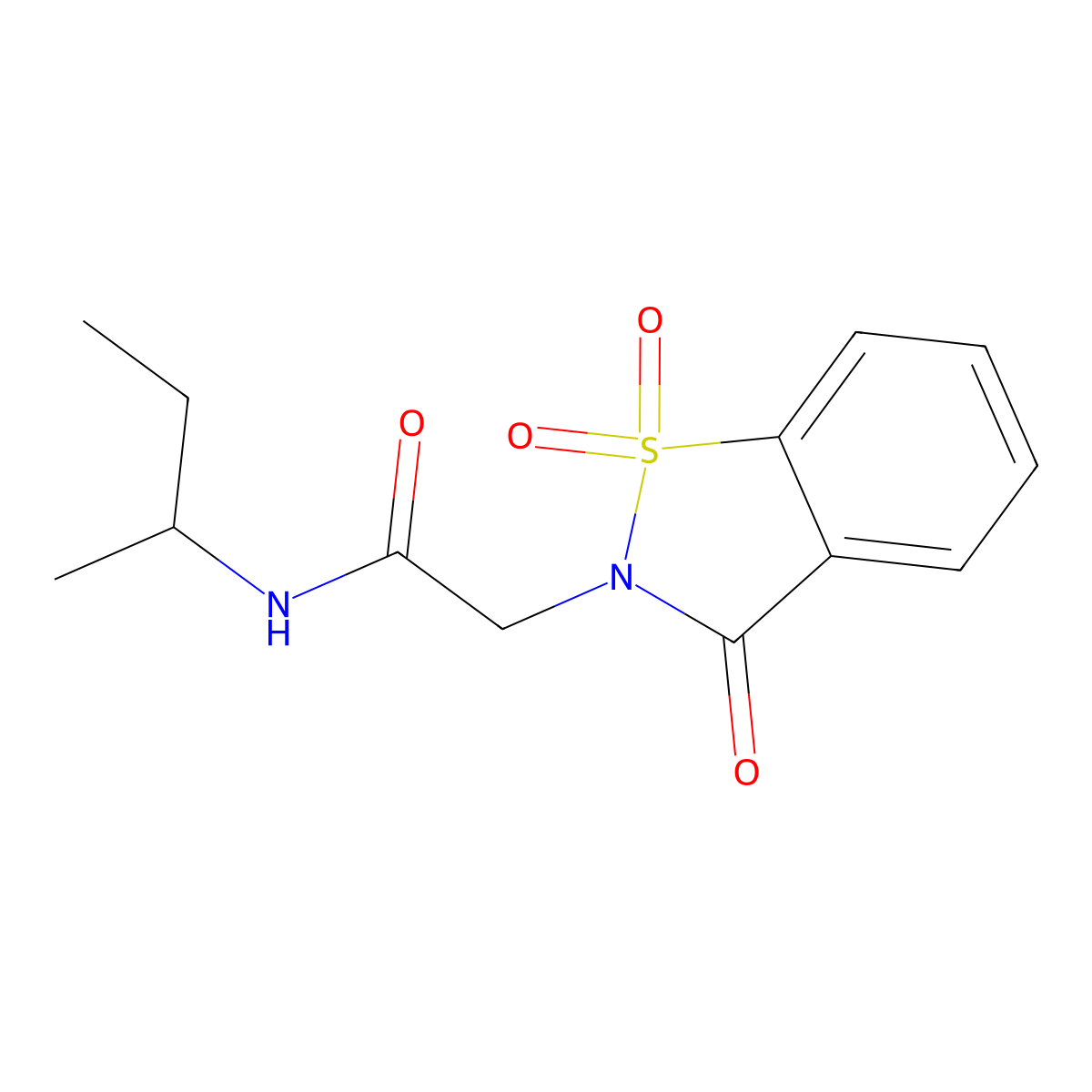 N-(butan-2-yl)-2-(1,1-dioxido-3-oxo-1,2-benzothiazol-2(3H)-yl)acetamide molecular structure, CAS 77696-98-1