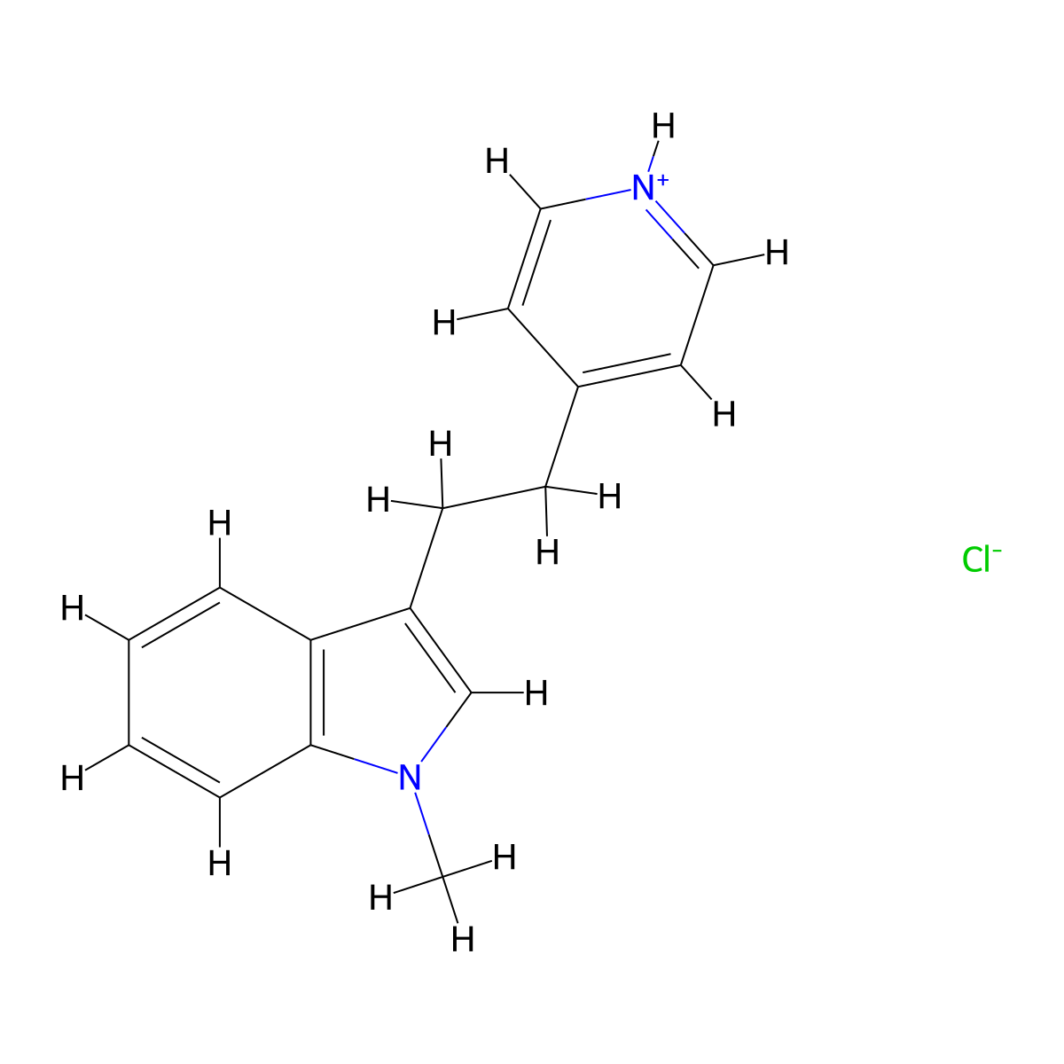 1H-Indole, 1-methyl-3-(2-(4-pyridinyl)ethyl)-, hydrochloride (1:1) molecular structure, CAS 7770-47-0