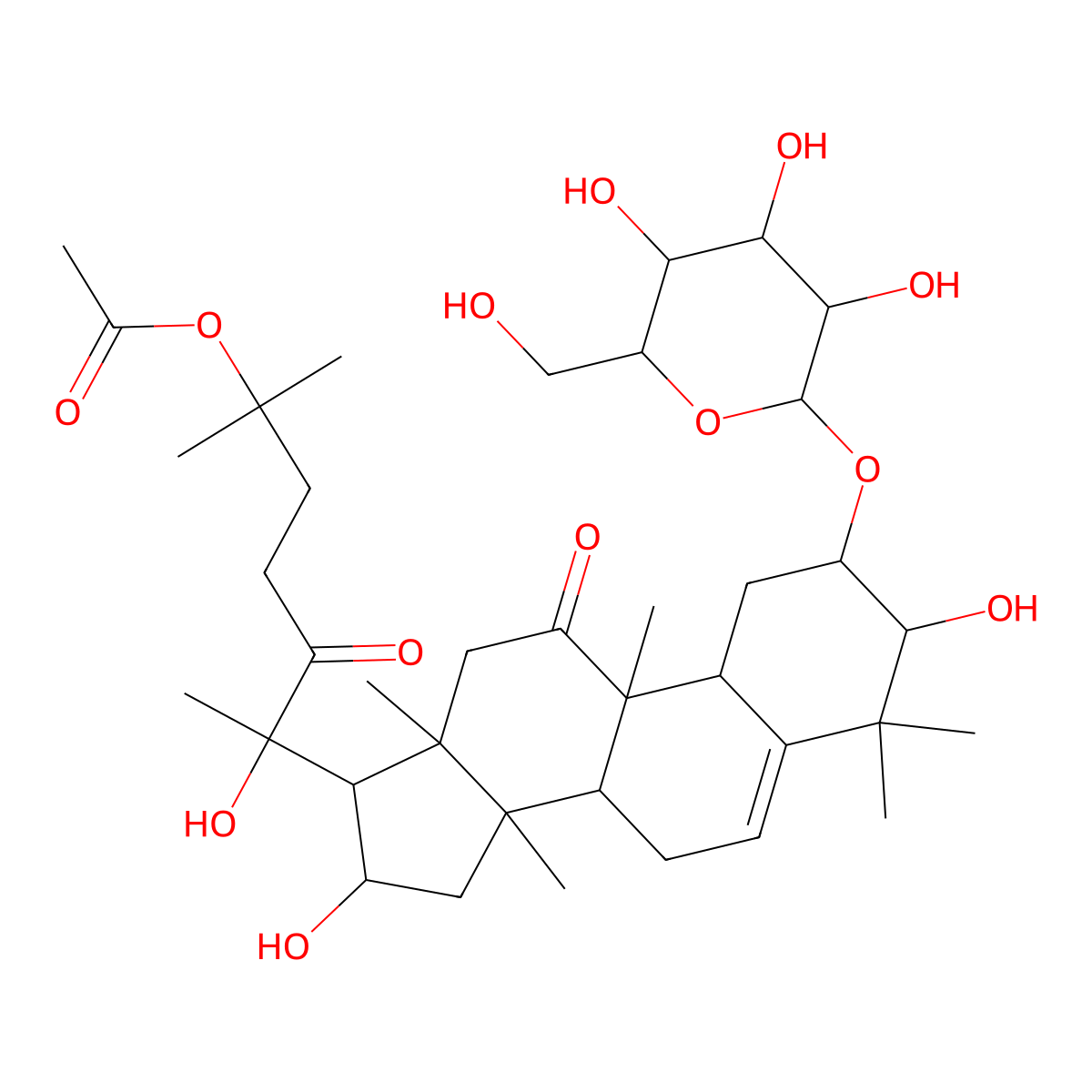 [6-[3,16-Dihydroxy-4,4,9,13,14-pentamethyl-11-oxo-2-[3,4,5-trihydroxy-6-(hydroxymethyl)oxan-2-yl]oxy-1,2,3,7,8,10,12,15,16,17-decahydrocyclopenta[a]phenanthren-17-yl]-6-hydroxy-2-methyl-5-oxoheptan-2-yl] acetate molecular structure, CAS 77704-34-8