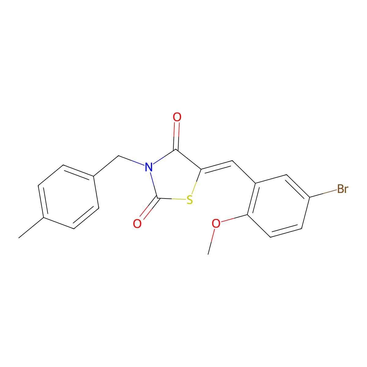 5-[(5-Bromo-2-methoxyphenyl)methylidene]-3-[(4-methylphenyl)methyl]-1,3-thiazolidine-2,4-dione molecular structure, CAS 777075-57-7