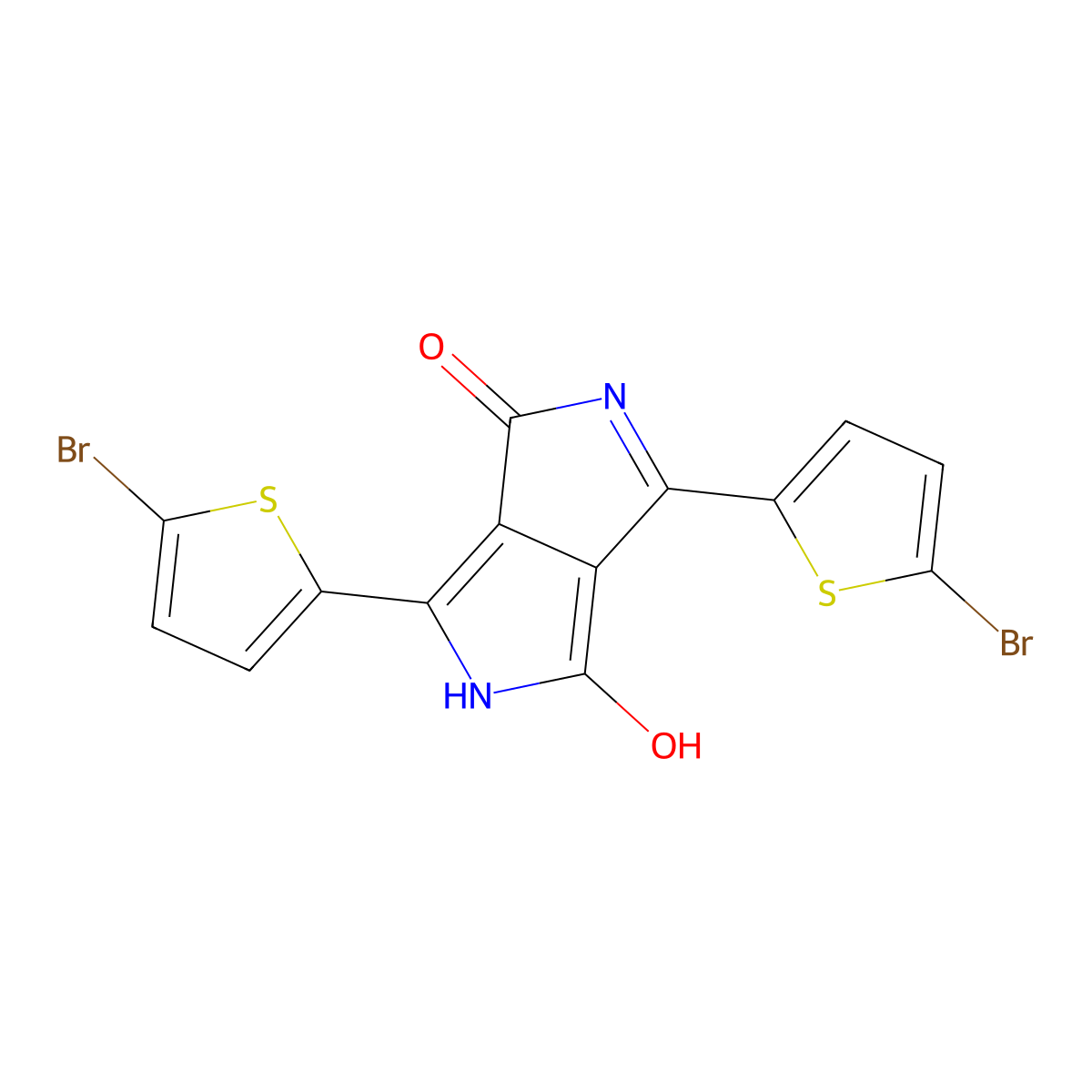 3,6-Bis(5-bromothiophen-2-yl)pyrrolo[3,4-c]pyrrole-1,4(2H,5H)-dione molecular structure, CAS 777079-55-7