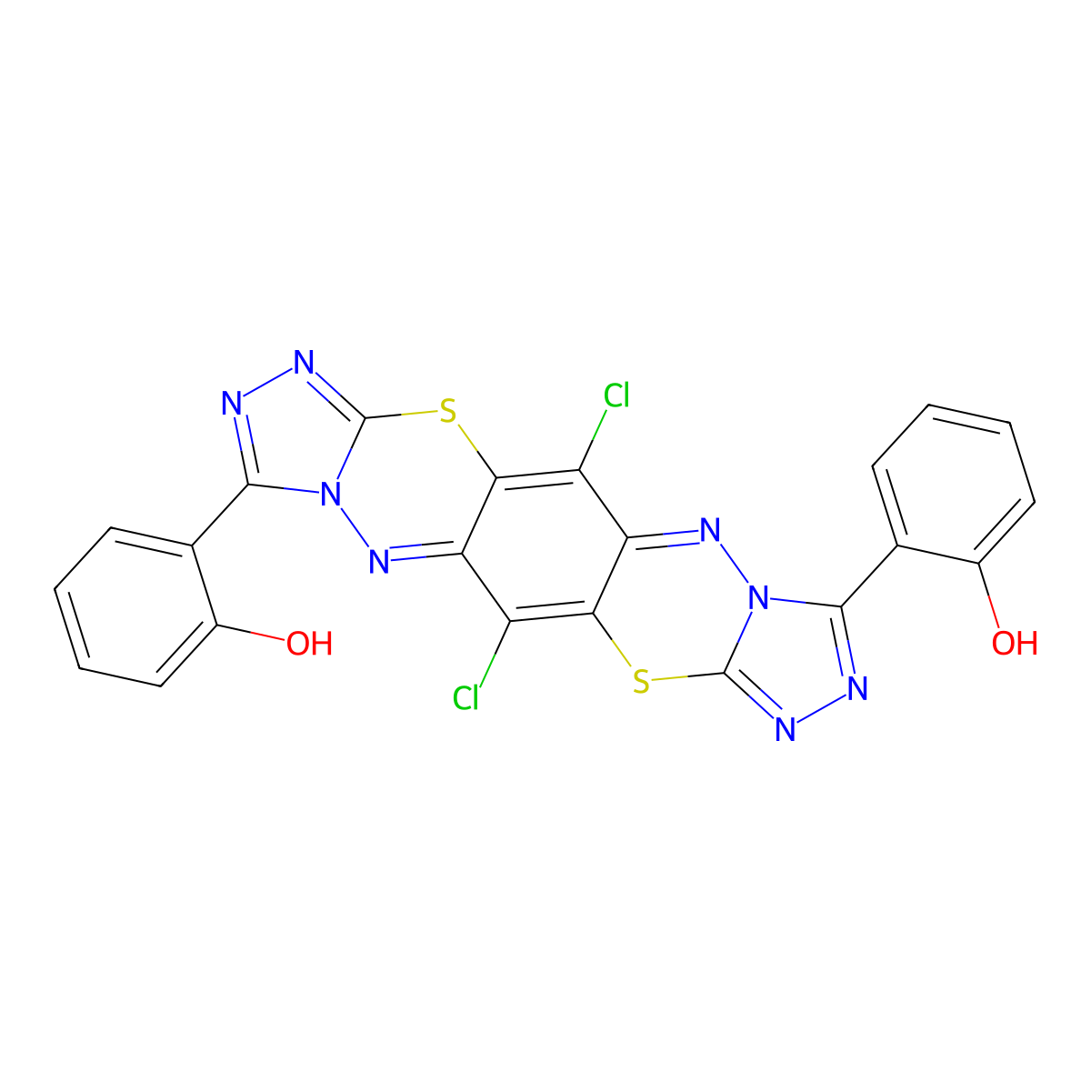 2-[2,12-Dichloro-16-(2-hydroxyphenyl)-10,20-dithia-4,5,7,8,14,15,17,18-octazapentacyclo[11.7.0.03,11.05,9.015,19]icosa-1,3,6,8,11,13,16,18-octaen-6-yl]phenol molecular structure, CAS 77712-45-9