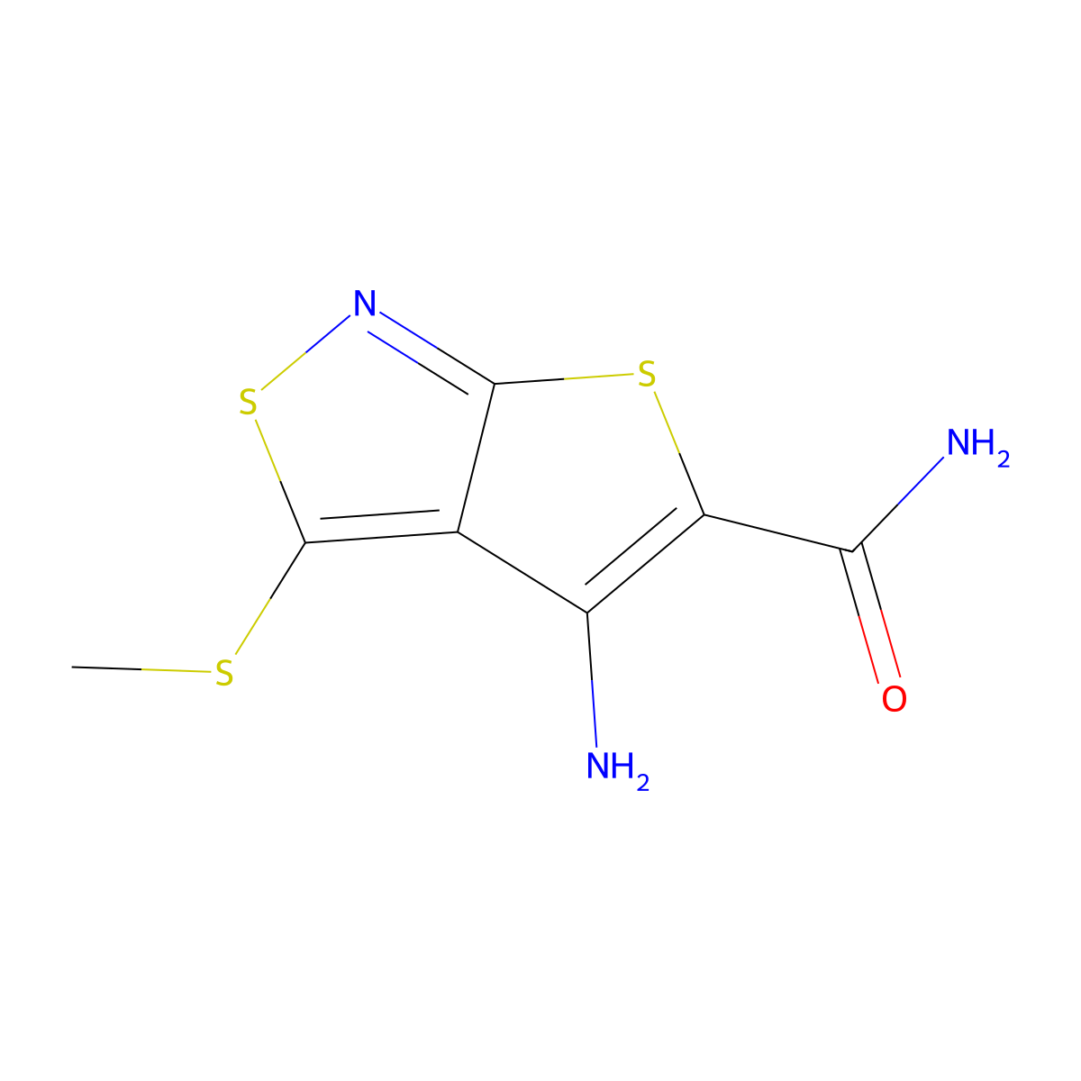 Thieno(2,3-c)isothiazole-5-carboxamide, 4-amino-3-(methylthio)- molecular structure, CAS 77726-64-8