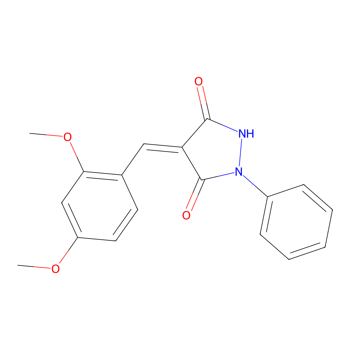 3,5-Pyrazolidinedione, 4-[(2,4-dimethoxyphenyl)methylene]-1-phenyl- molecular structure, CAS 77738-07-9