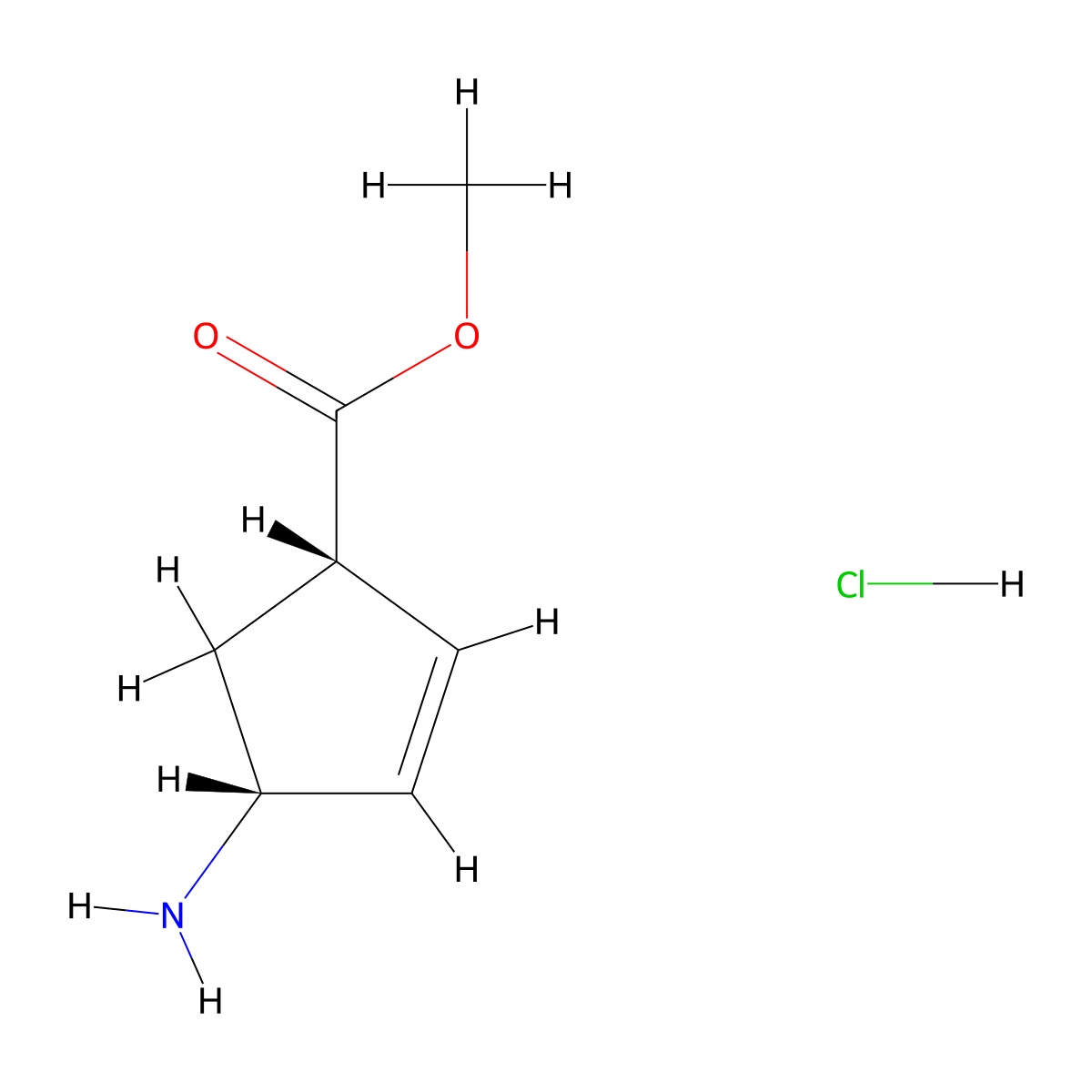 (1S,4R)-Methyl 4-aminocyclopent-2-enecarboxylate hydrochloride molecular structure, CAS 77745-25-6