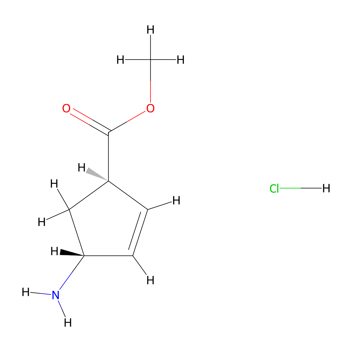 methyl (1R,4R)-4-aminocyclopent-2-ene-1-carboxylate hydrochloride molecular structure, CAS 77745-26-7
