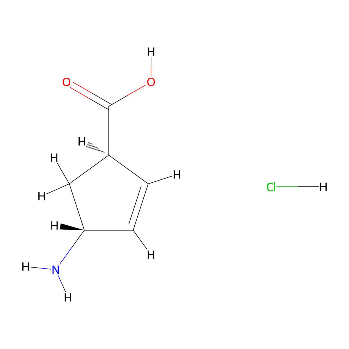 Rel-(1R,4R)-4-aminocyclopent-2-ene-1-carboxylic acid hydrochloride molecular structure, CAS 77745-31-4