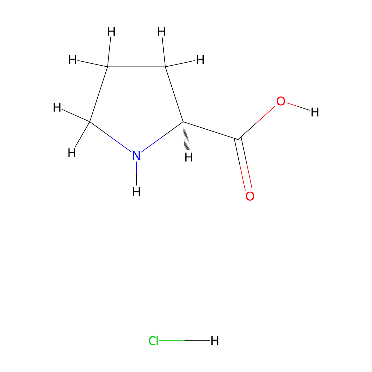 Proline hydrochloride, L- molecular structure, CAS 7776-34-3