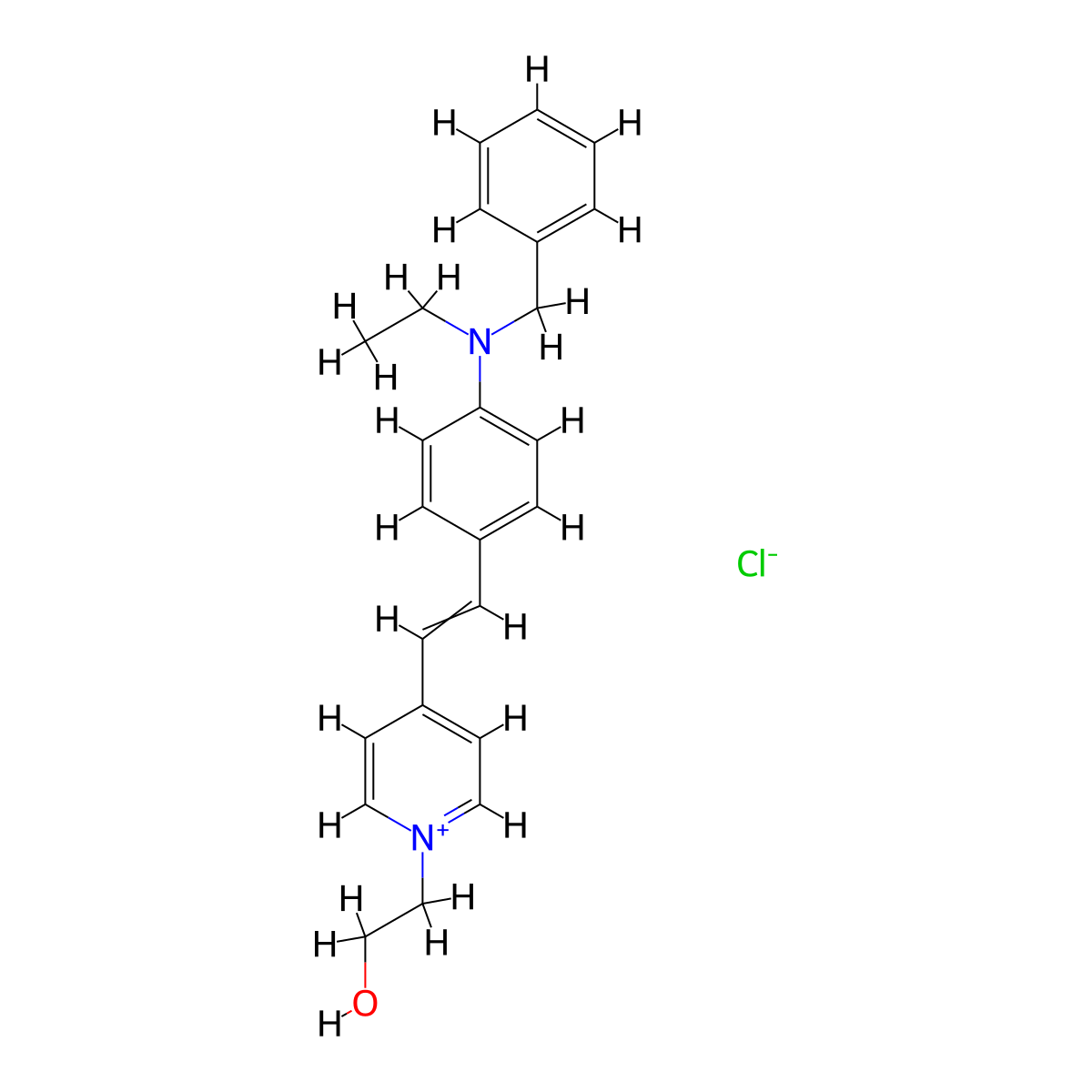 Pyridinium, 4-(2-(4-(ethyl(phenylmethyl)amino)phenyl)ethenyl)-1-(2-hydroxyethyl)-, chloride (1:1) molecular structure, CAS 77769-98-3